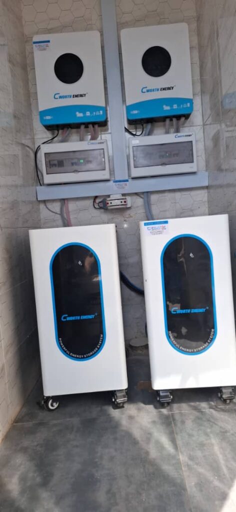 Two hybrid inverters with lithium battery units installed in a home